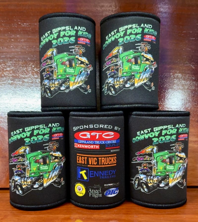 East Gippsland Convoy For Kids 2026 printed stubby coolers