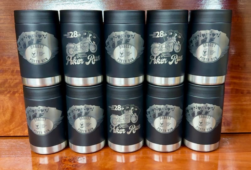 Orbost Poker Run 16th annual engraved stubby coolers
